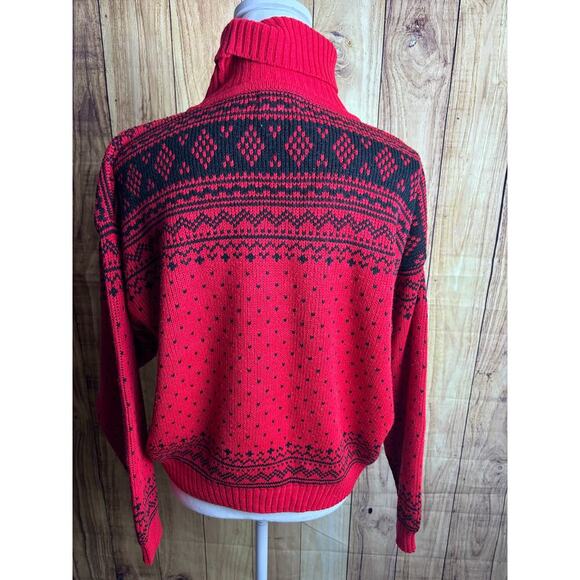 Vintage Boundary Waters Fair Isle Turtleneck Sweater Red Black Women's Size M - Picture 3 of 5